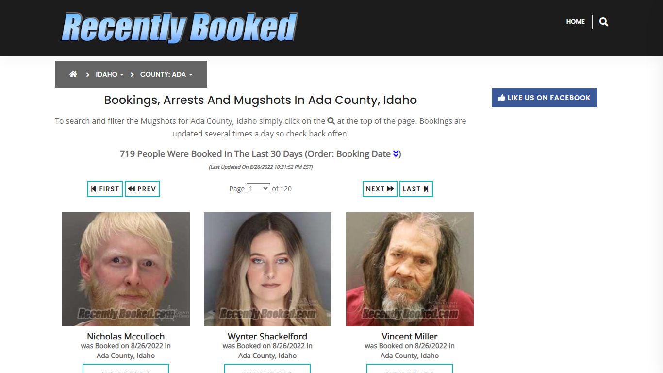 Recent bookings, Arrests, Mugshots in Ada County, Idaho - Recently Booked